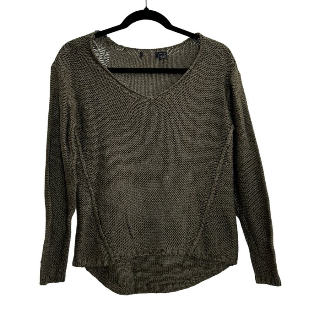 Women's Knitted Green V-Neck Sweater with Suede Elbow Patches XS